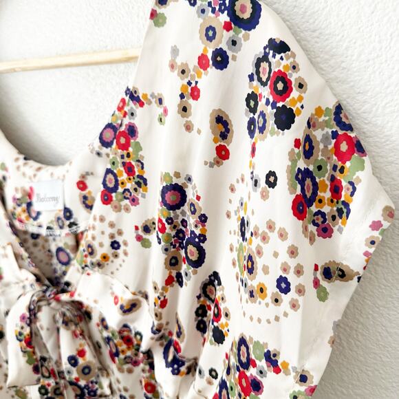 BALCONY | White Mod Floral Dress Side Pockets Bow Front Y2K Style | Size Medium - Picture 9 of 9